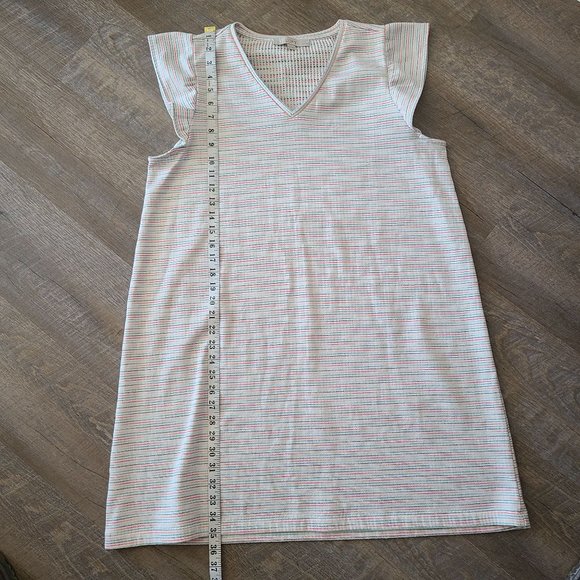 LOFT Petites US Women's Size XLP Rainbow Striped Flutter Sleeve Dress Stretch - Picture 10 of 11